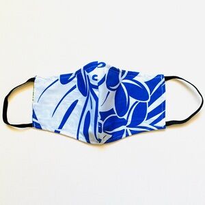 NEW Handmade Blue Plumeria Flower Print Face Mask